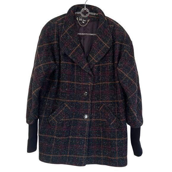 Vintage Tweed Plaid Wool Coat Women's Sz 8 Black by Jonathan Stevens - Picture 1 of 7